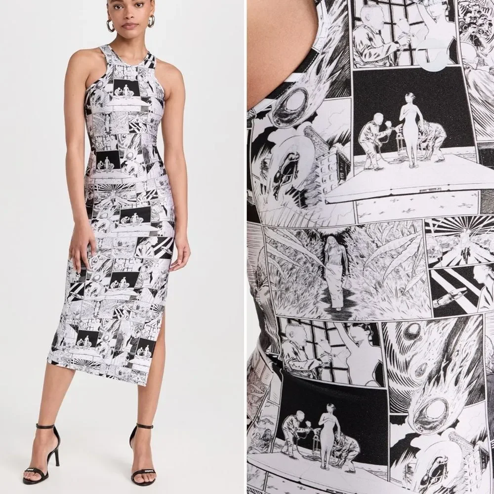 comic print bodycon dress Womens Plus Size Ivory and Black Comic Book Print Bodycon Dress 1XL
